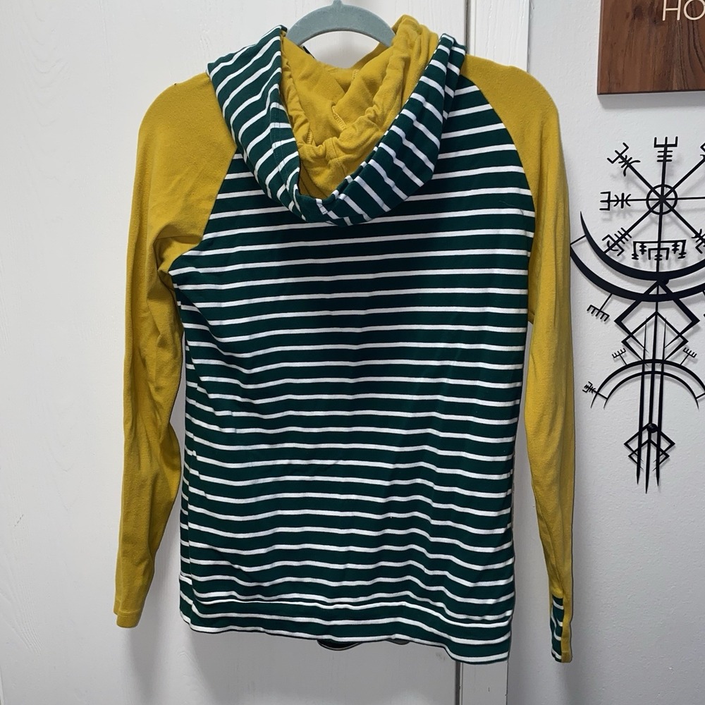 Women's & Colorblock Striped Double Hoodie Sweatshirt Green And Mustard Small - Picture 9 of 11